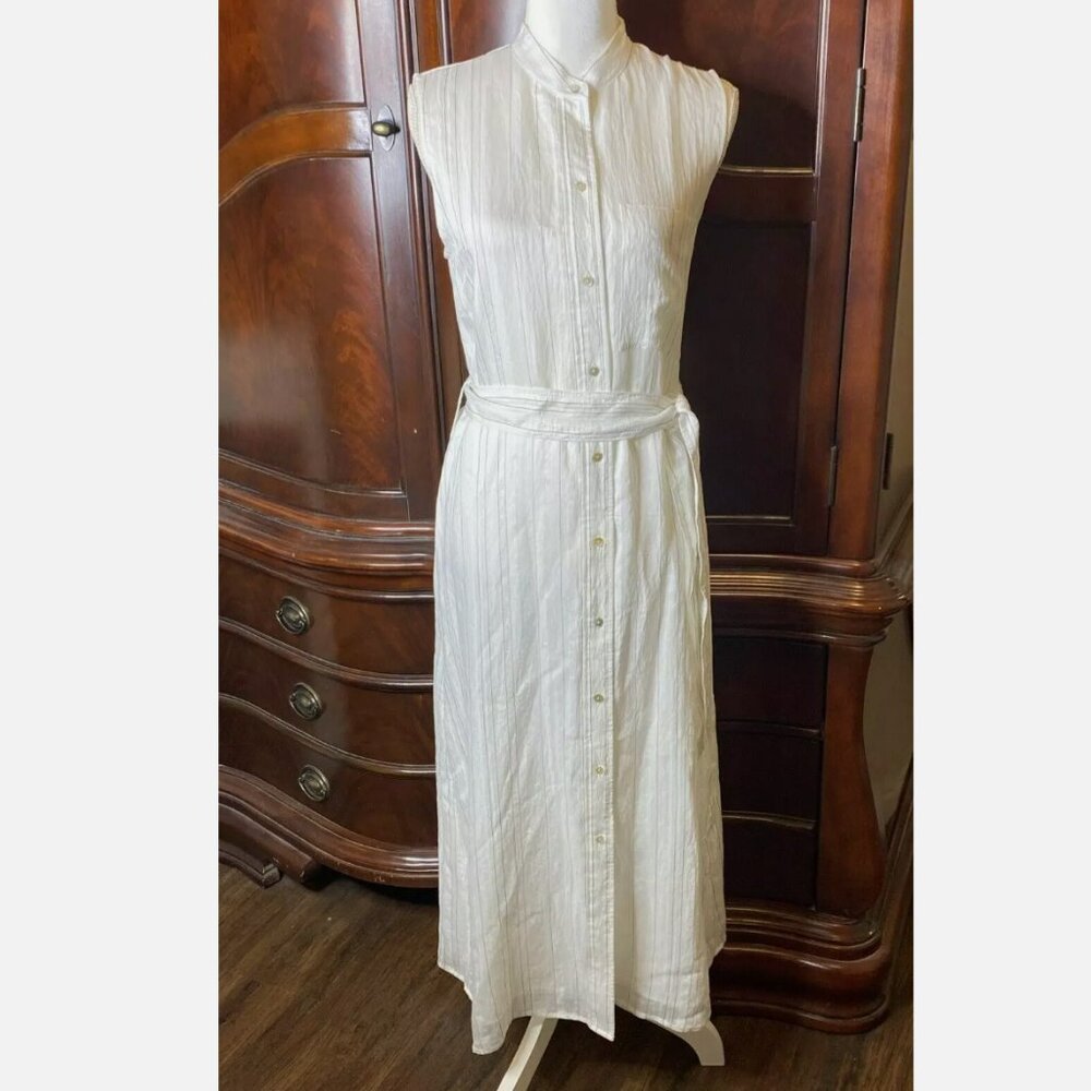 VINCE Stripe Button Up Midi Dress Sleeveless Optic White Size XS
